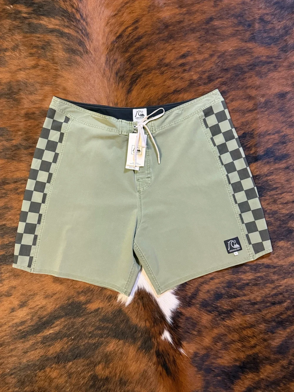 Quiksilver Olive Green Checkerboard Side Boardshorts